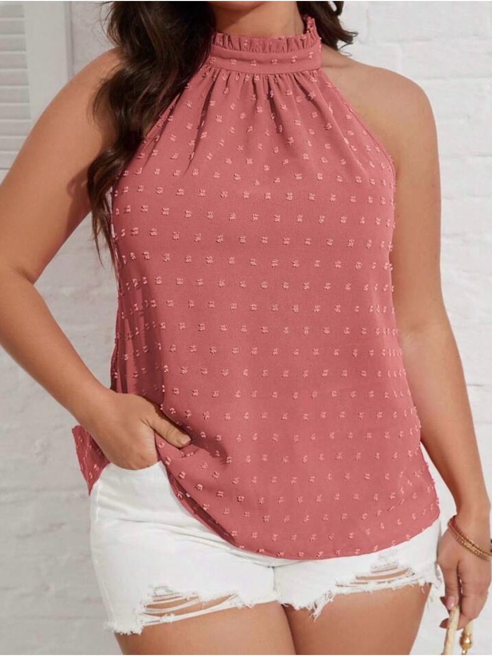 SHEIN Dusty Rose Halter Neck Textured Cami